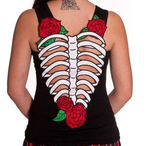 Hell Bunny Ribcage & Rose Cutout Tank Size Small